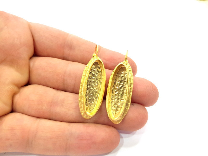 Earring Blank Base Settings Gold Resin Blank Cabochon Bases inlay Blank Mountings Gold Plated Brass (29x8mm blank) 1 Set  G14252