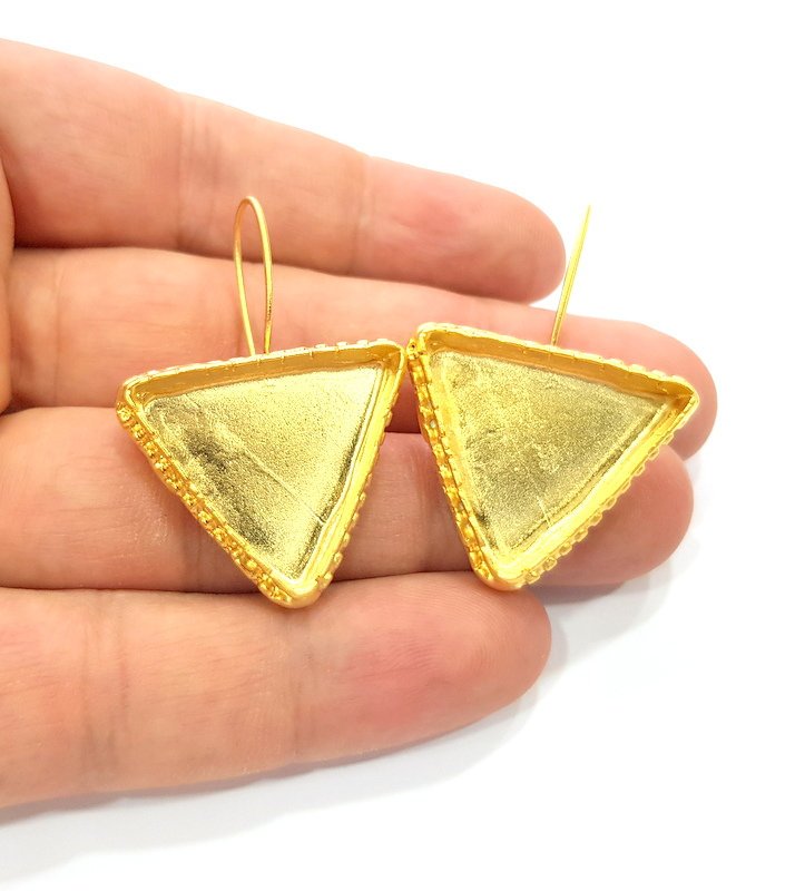 Earring Blank Base Settings Gold Resin Blank Cabochon Bases inlay Blank Mountings Gold Plated Brass (24x21mm blank) 1 Set  G14899
