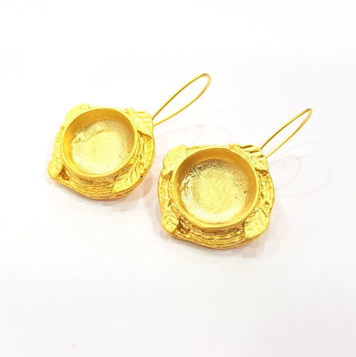 Earring Blank Base Settings Gold Resin Blank Cabochon Bases inlay Blank Mountings Gold Plated Brass (15mm blank) 1 Set  G14900