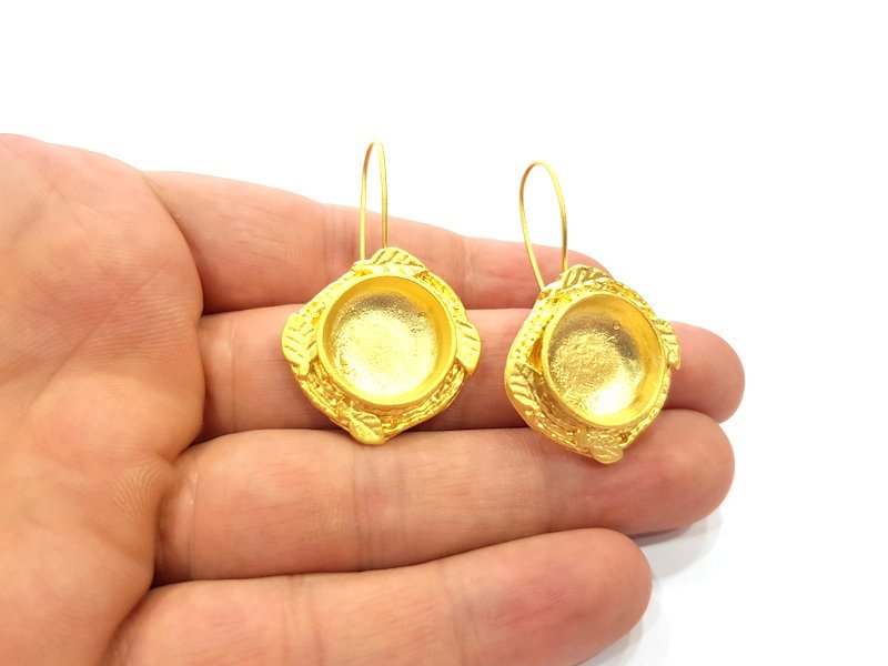 Earring Blank Base Settings Gold Resin Blank Cabochon Bases inlay Blank Mountings Gold Plated Brass (15mm blank) 1 Set  G14900