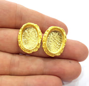 Earring Blank Base Settings Gold Resin Blank Cabochon Bases inlay Blank Mountings Gold Plated Brass (18x13mm blank) 1 Set  G14904