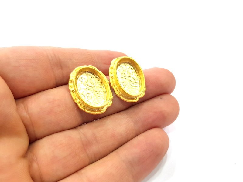 Earring Blank Base Settings Gold Resin Blank Cabochon Bases inlay Blank Mountings Gold Plated Brass (18x13mm blank) 1 Set  G14904