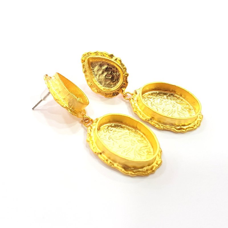 Earring Blank Base Settings Gold Resin Blank Cabochon Bases inlay Blank Mountings Gold Plated Brass (18x13mm + 14x10mm blank) 1 Set  G14906