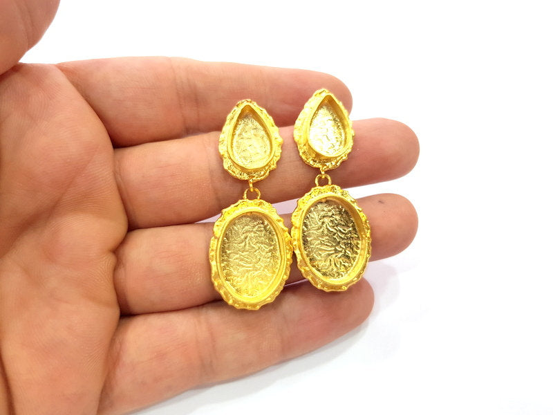Earring Blank Base Settings Gold Resin Blank Cabochon Bases inlay Blank Mountings Gold Plated Brass (18x13mm + 14x10mm blank) 1 Set  G14906