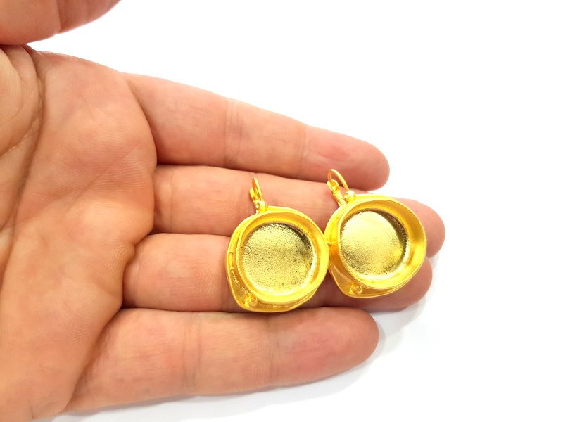 Earring Blank Base Settings Gold Resin Blank Cabochon Bases inlay Blank Mountings Gold Plated Brass (20mm blank) 1 Set  G14907