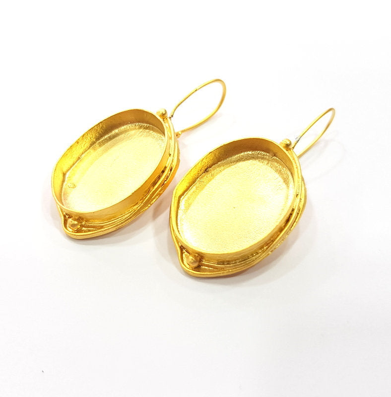 Earring Blank Base Settings Gold Resin Blank Cabochon Bases inlay Blank Mountings Gold Plated Brass (30x22mm blank) 1 Set  G14910