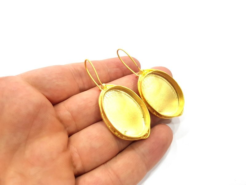 Earring Blank Base Settings Gold Resin Blank Cabochon Bases inlay Blank Mountings Gold Plated Brass (30x22mm blank) 1 Set  G14910