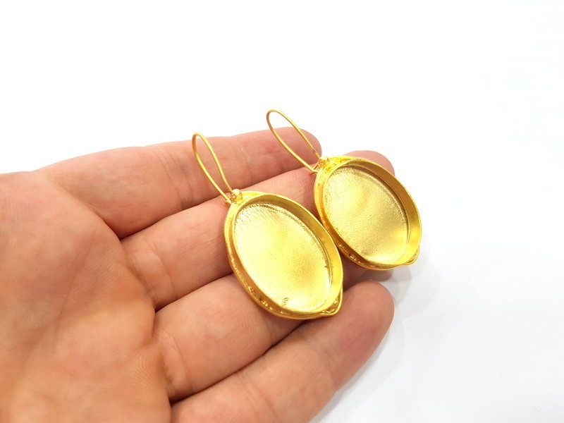 Earring Blank Base Settings Gold Resin Blank Cabochon Bases inlay Blank Mountings Gold Plated Brass (30x22mm blank) 1 Set  G14910