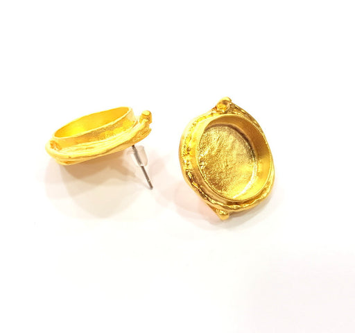 Earring Blank Base Settings Gold Resin Blank Cabochon Bases inlay Blank Mountings Gold Plated Brass (16mm blank) 1 Set  G14911