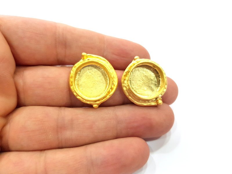 Earring Blank Base Settings Gold Resin Blank Cabochon Bases inlay Blank Mountings Gold Plated Brass (16mm blank) 1 Set  G14911