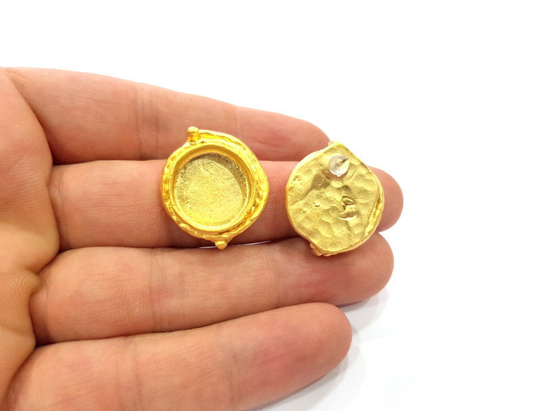 Earring Blank Base Settings Gold Resin Blank Cabochon Bases inlay Blank Mountings Gold Plated Brass (16mm blank) 1 Set  G14911