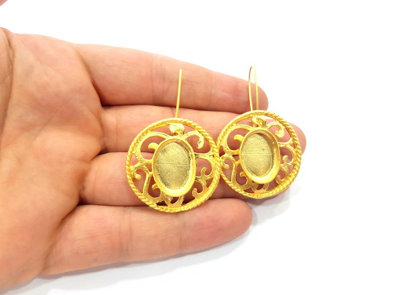 Earring Blank Base Settings Gold Resin Blank Cabochon Bases inlay Blank Mountings Gold Plated Brass (18x13mm blank) 1 Set  G14913