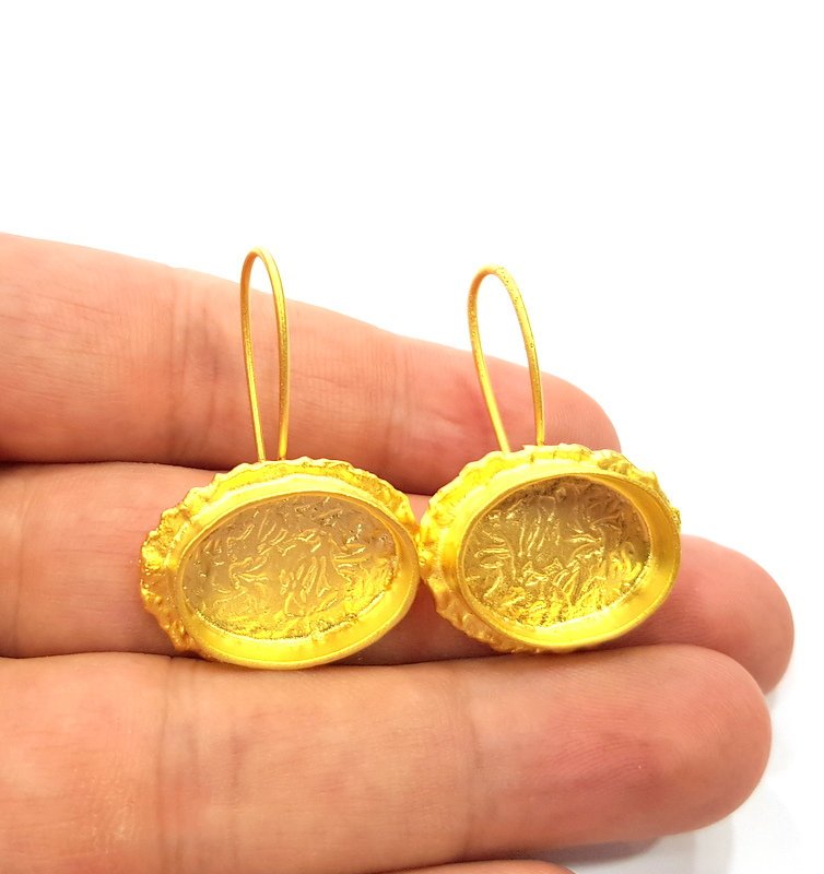 Earring Blank Base Settings Gold Resin Blank Cabochon Bases inlay Blank Mountings Gold Plated Brass (20x14mm blank) 1 Set  G14917