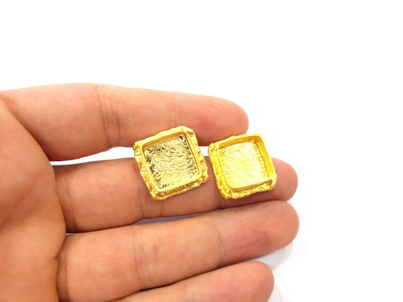 Earring Blank Base Settings Gold Resin Blank Cabochon Bases inlay Blank Mountings Gold Plated Brass (14mm blank) 1 Set  G14918
