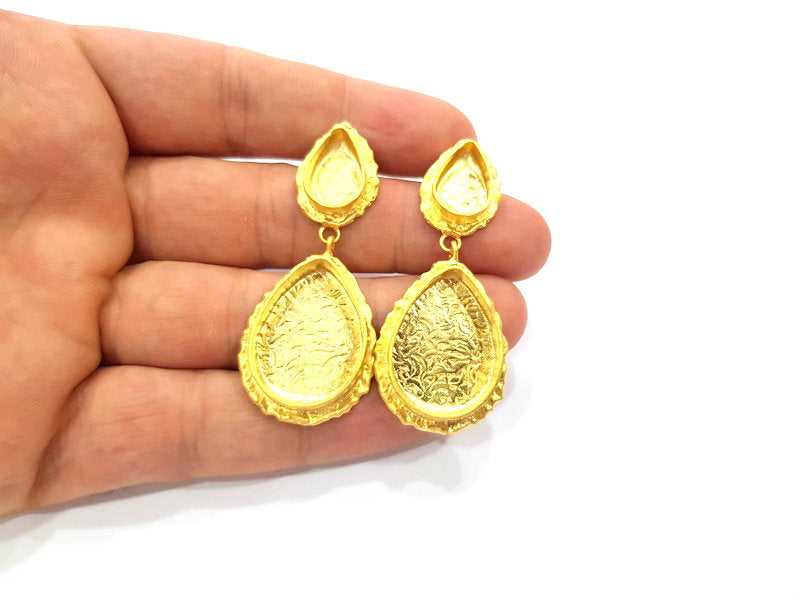 Earring Blank Base Settings Gold Resin Blank Cabochon Bases inlay Blank Mountings Gold Plated Brass (25x18mm + 14x10mm blank) 1 Set  G14919