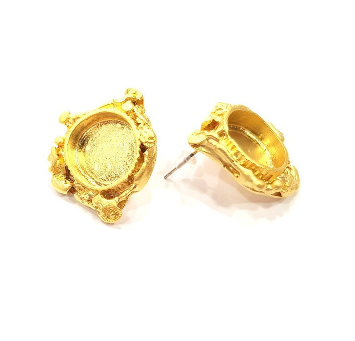Earring Blank Base Settings Gold Resin Blank Cabochon Bases inlay Blank Mountings Gold Plated Brass (15mm blank) 1 Set  G14931