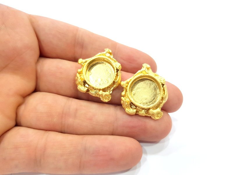 Earring Blank Base Settings Gold Resin Blank Cabochon Bases inlay Blank Mountings Gold Plated Brass (15mm blank) 1 Set  G14931