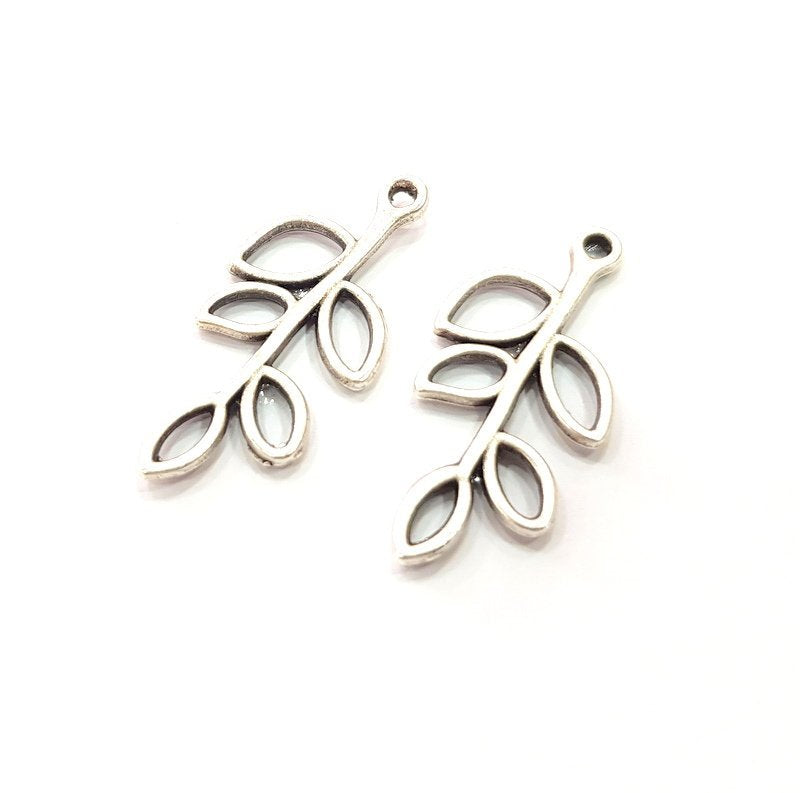 10 Leaf Charm Silver Tree branch Charm Antique Silver Plated Pendants  (33x14 mm)  G14935