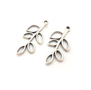 6 Leaf Charm Silver Tree branch Charm Antique Silver Plated Pendants  (33x14 mm)  G14935