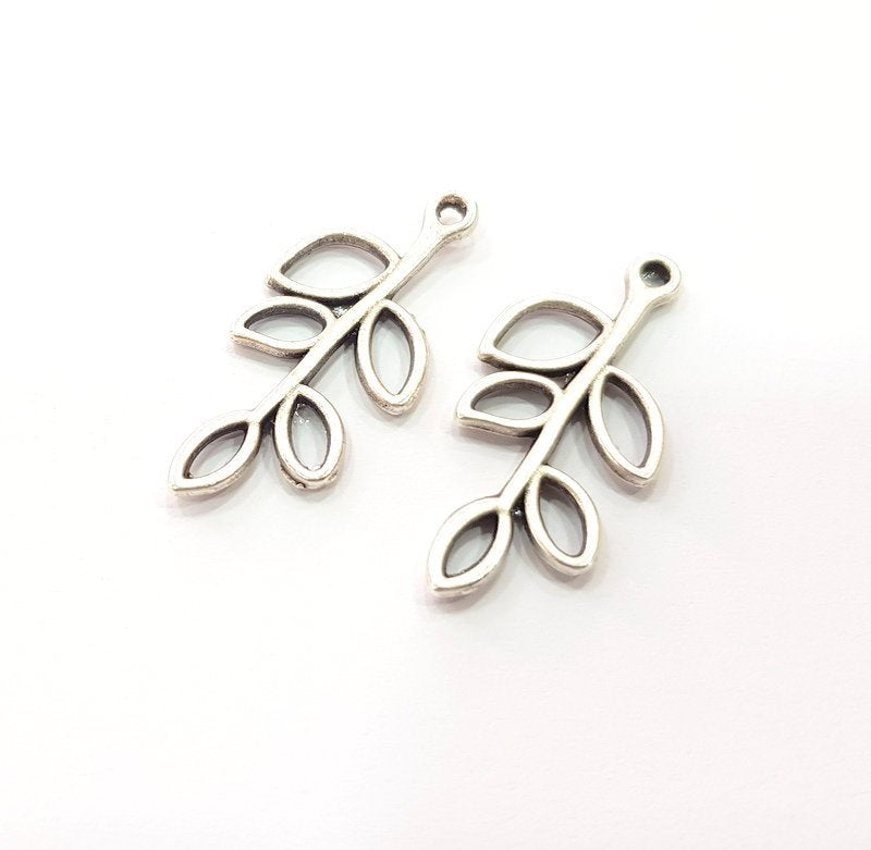 10 Leaf Charm Silver Tree branch Charm Antique Silver Plated Pendants  (33x14 mm)  G14935