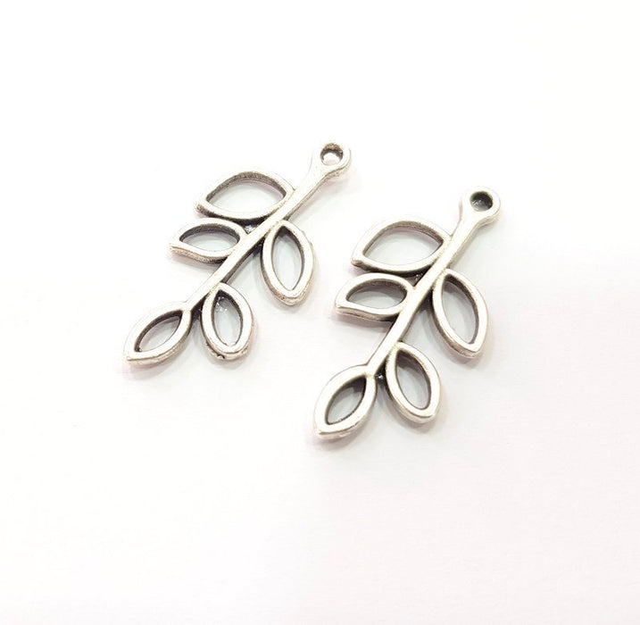 6 Leaf Charm Silver Tree branch Charm Antique Silver Plated Pendants  (33x14 mm)  G14935