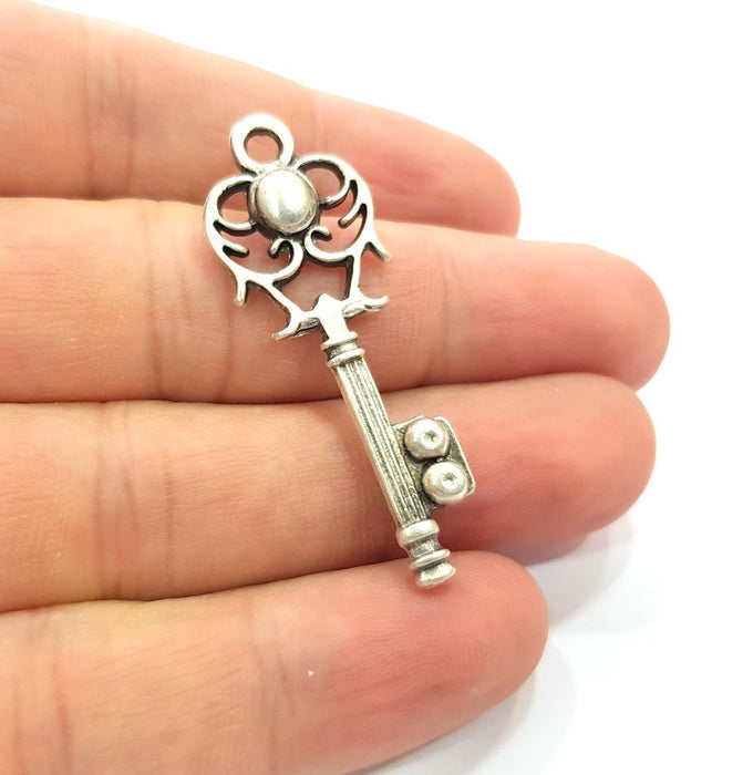 5 Key Charm Antique Silver Plated Pendants  (46x16 mm)  G15397