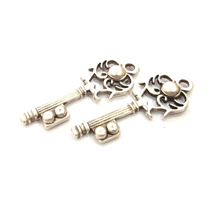 5 Key Charm Antique Silver Plated Pendants  (46x16 mm)  G15397