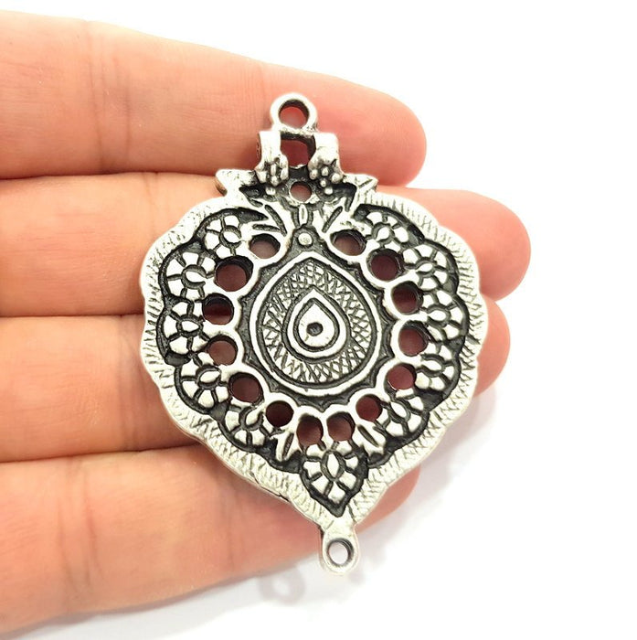 Silver Medallion Pendant Antique Silver Plated Metal (65x45mm) G14938