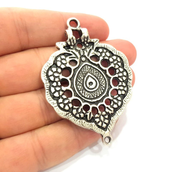 Silver Medallion Pendant Antique Silver Plated Metal (65x45mm) G14938