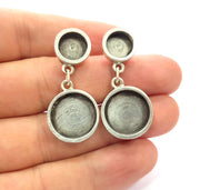 Earring Blank Base Settings Silver Resin Blank Cabochon Base inlay Blank Mountings Antique Silver Plated Metal (16mm+10mm ) 1 Pair  G14939