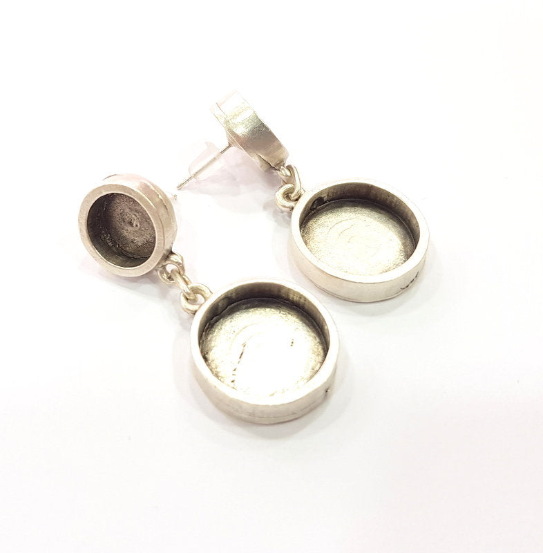 Earring Blank Base Settings Silver Resin Blank Cabochon Base inlay Blank Mountings Antique Silver Plated Metal (16mm+10mm ) 1 Pair  G14939