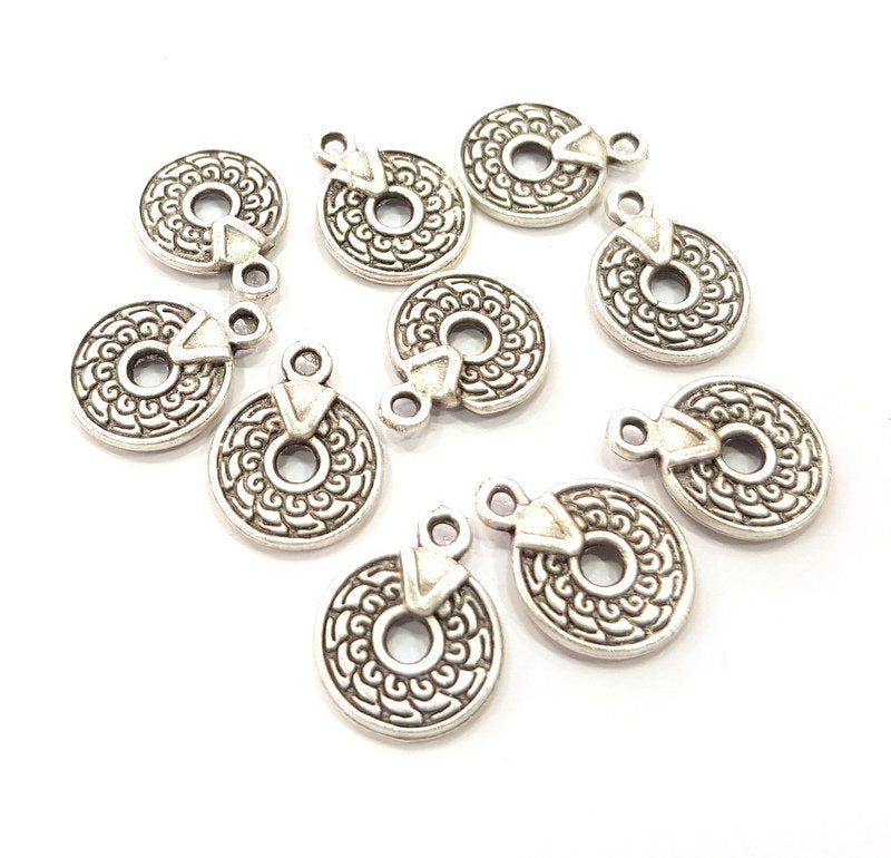 10 Silver Charm Antique Silver Plated Metal (11mm)  G15410