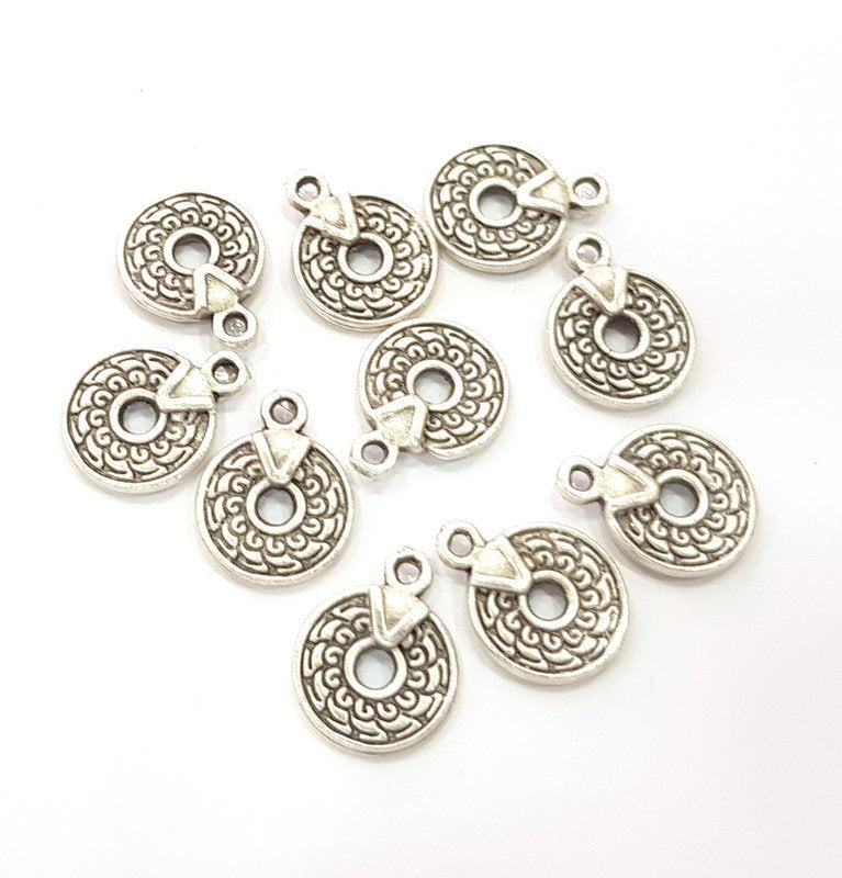 10 Silver Charm Antique Silver Plated Metal (11mm)  G15410