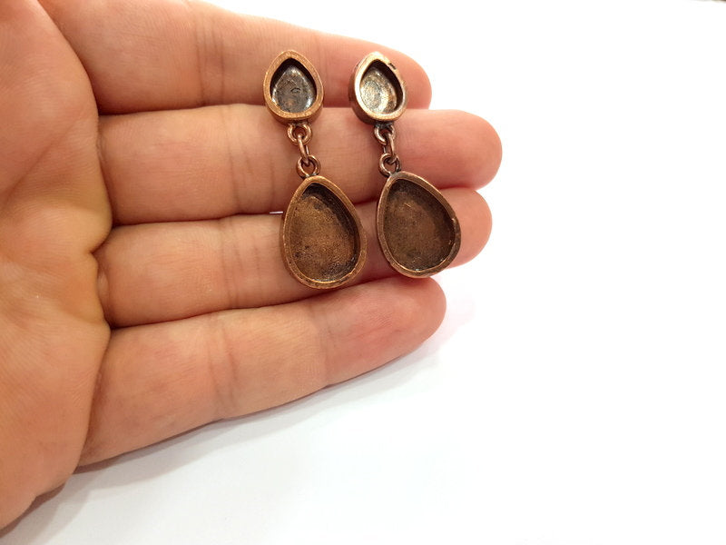 Earring Blank Base Settings Copper Resin Blank Cabochon Base inlay Mountings Antique Copper Plated Brass (18x13+14x10mm blank) 1 Set  G14962