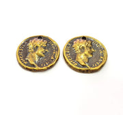 2 Antique Coin Charm Antique Bronze Charm Antique Bronze Plated Metal  (25mm) G14963