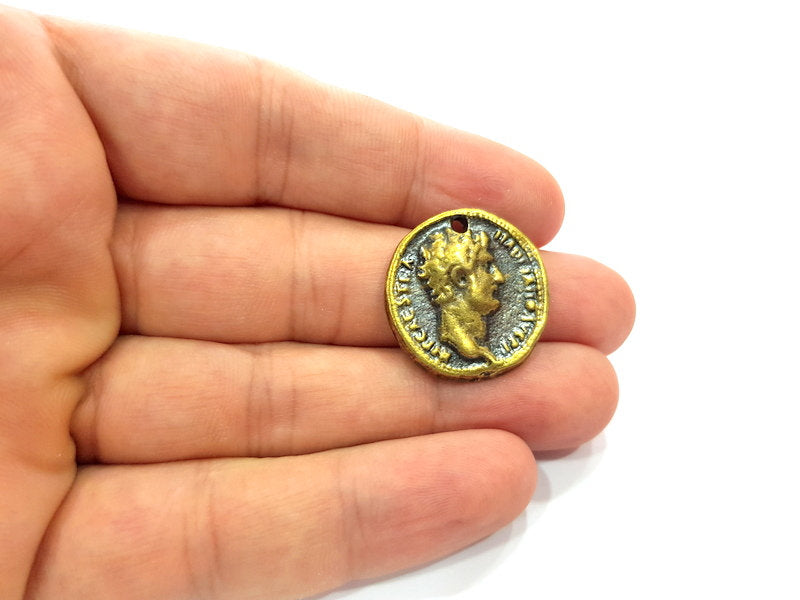 2 Antique Coin Charm Antique Bronze Charm Antique Bronze Plated Metal  (25mm) G14963