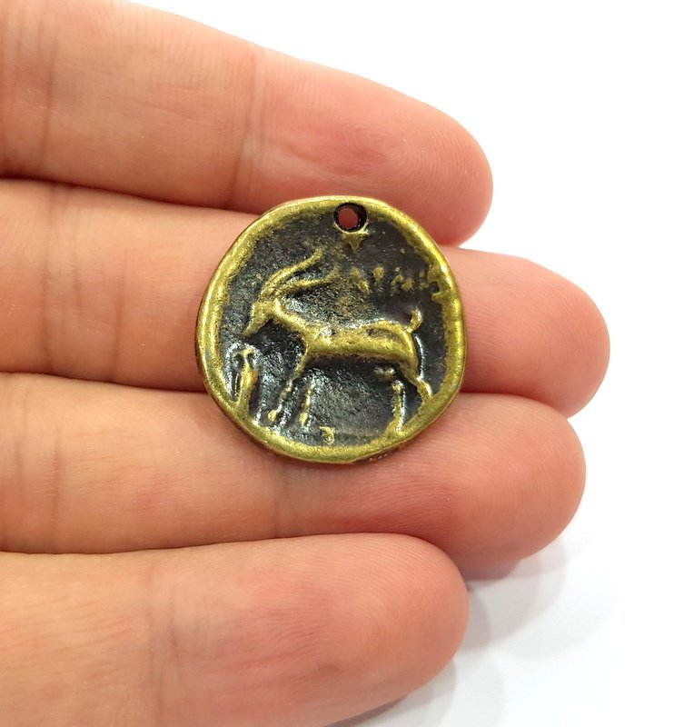 2 Antique Coin Charm Antique Bronze Charm Antique Bronze Plated Metal  (25mm) G14964