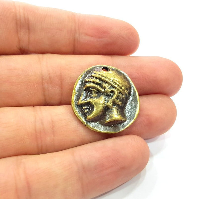 2 Antique Coin Charm Antique Bronze Charm Antique Bronze Plated Metal  (25mm) G14964