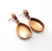 Earring Blank Base Settings Copper Resin Blank Cabochon Base inlay Mountings Antique Copper Plated Brass (25x18+14x10mm blank) 1 Set  G14967