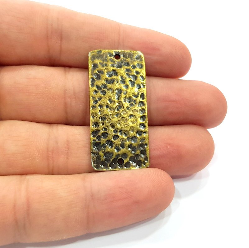 2 Hammered Rectangle Connector Charm Antique Bronze Charm Antique Bronze Plated Metal  (38x18mm) G14968
