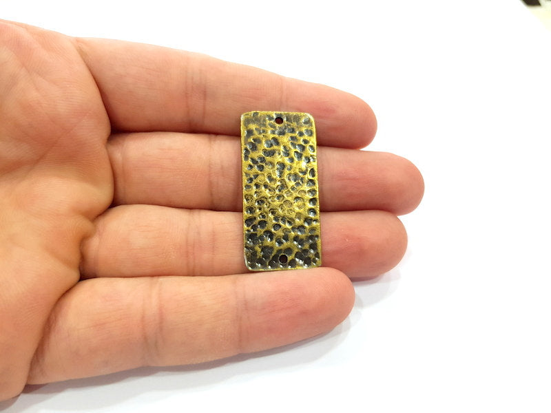 2 Hammered Rectangle Connector Charm Antique Bronze Charm Antique Bronze Plated Metal  (38x18mm) G14968