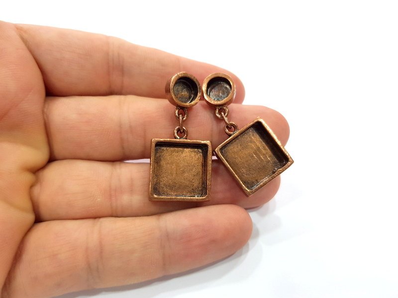 Earring Blank Base Settings Copper Resin Blank Cabochon Base inlay Blank Mountings Antique Copper Plated Brass (10+16mm blank) 1 Set  G14970