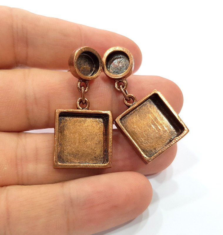 Earring Blank Base Settings Copper Resin Blank Cabochon Base inlay Blank Mountings Antique Copper Plated Brass (10+16mm blank) 1 Set  G14970