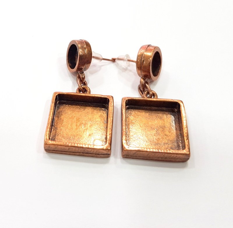 Earring Blank Base Settings Copper Resin Blank Cabochon Base inlay Blank Mountings Antique Copper Plated Brass (10+16mm blank) 1 Set  G14970