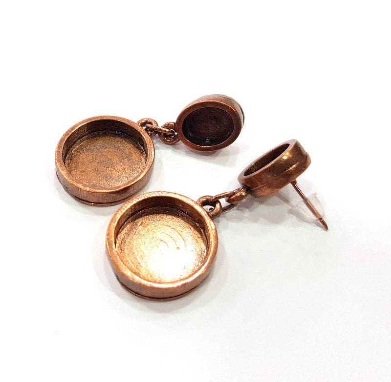 Earring Blank Base Settings Copper Resin Blank Cabochon Base inlay Mountings Antique Copper Plated Brass (10x8+16mm blank) 1 Set  G14971