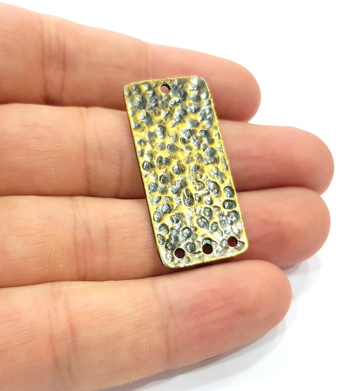 2 Hammered Rectangle Connector Charm Antique Bronze Charm Antique Bronze Plated Metal  (38x18mm) G14973