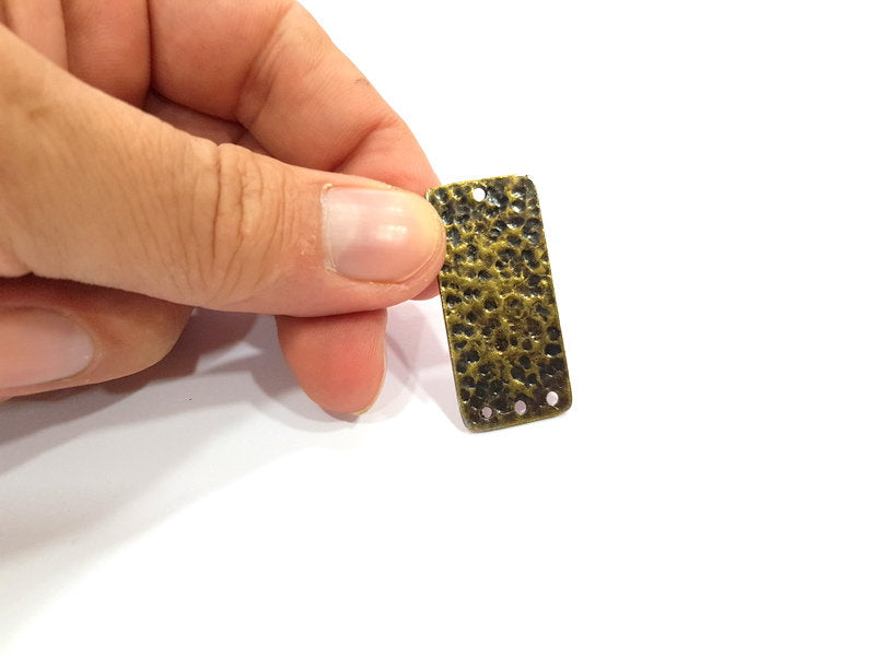 2 Hammered Rectangle Connector Charm Antique Bronze Charm Antique Bronze Plated Metal  (38x18mm) G14973