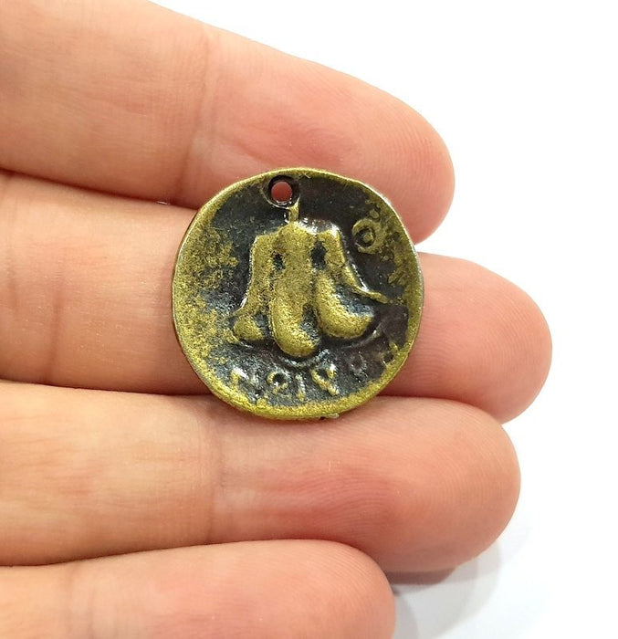 2 Antique Coin Charm Antique Bronze Charm Antique Bronze Plated Metal  (25mm) G14974