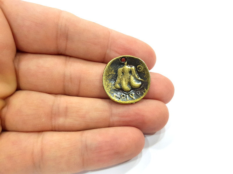 2 Antique Coin Charm Antique Bronze Charm Antique Bronze Plated Metal  (25mm) G14974
