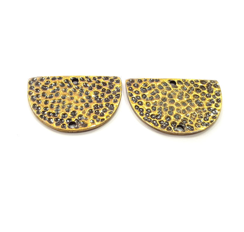 2 Hammered Semi Circle Connector Charm Half Moon Charm Antique Bronze Charm Antique Bronze Plated Metal  (30x20mm) G14975